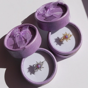 Retro sun-shaped opal pendants with micro-set zircon in elegant purple gift boxes
