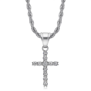 Hip hop titanium steel cross pendant necklace with 3A zircon and heavy rope chain