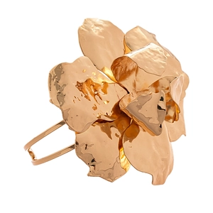 Statement gold chunky flower cuff bracelet with irregular pleated metal texture