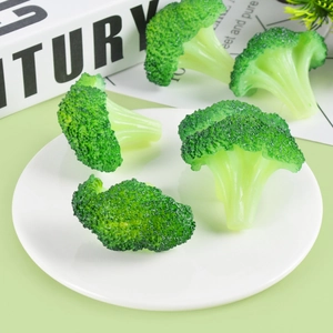 Lifelike PVC broccoli vegetable models for home decor and photography props on a white plate