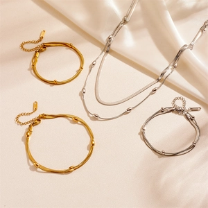 Gioielli In Acciaio Inossidabile A Strati Collana Bracciale Cavigliera Perline Moda Minimalista Per Donne