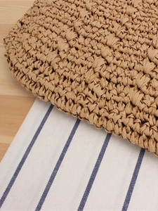 Vertical square paper rope woven shoulder bag in light brown with natural rustic texture