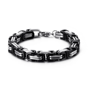 Two-tone black and silver Byzantine titanium steel bracelet with lobster clasp