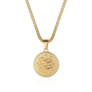 Goldene Sternzeichen Zwillinge Kette mit 3D-Relief-Anhänger und Box-Kette für Damen und Herren