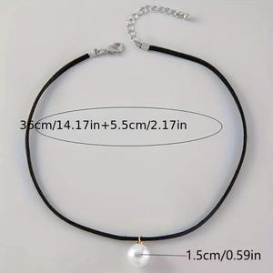 Dimensions détaillées du collier de perles en Y noir et spécifications du pendentif perle