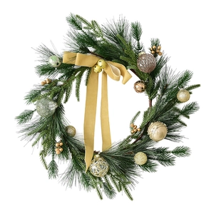 50cm Nordic Christmas wreath with golden bows, bells and champagne ornaments on white background
