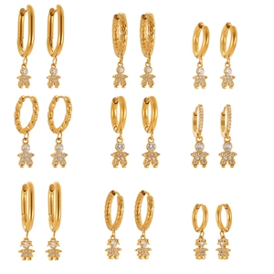 9-piece set of gold-plated mini round zircon hoop earrings with boy and girl pendants
