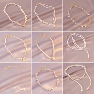 Vintage Elegant Faux Artificial Pearl Necklace For Women Alloy Rhinestone Zircon Heart Flower Butterfly Pendant Choker Minimalist