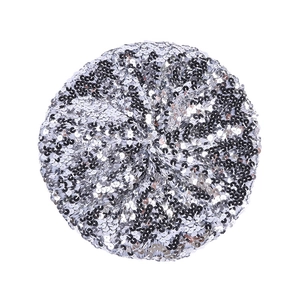 Sparkling silver sequin beret hat for women party clubwear in minimalist white background