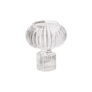 Modern ribbed transparent glass lantern candle holder with unique dual-section design
