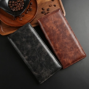 Vintage leather long wallets for men in black and brown, featuring a business style design