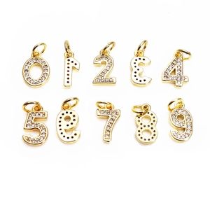 Set of 14K gold plated cubic zirconia 0-9 Arabic number charms for jewelry making