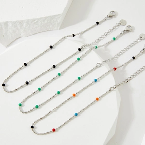 Bohemian silver stainless steel anklet set with colorful beads and lobster clasps