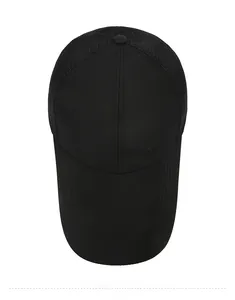 Top-down view of black baseball cap featuring mesh panels and letter R embroidery
