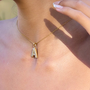 Initial A Pendant Necklace Gold Plated Stainless Steel Rhinestone Encrusted Jewelry Fashion Accessory For Women