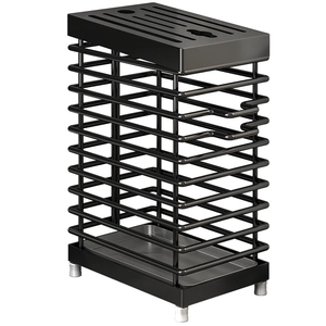Porte-couteaux en acier inoxydable 304 noir avec bac d'égouttage et pieds antidérapants