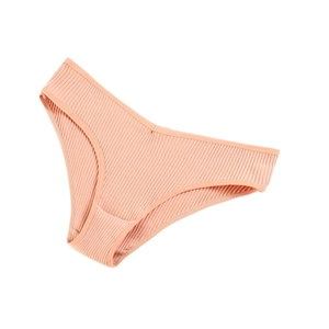 Ribbed cotton low-waist panties for women in soft peach pink with a double-layer crotch
