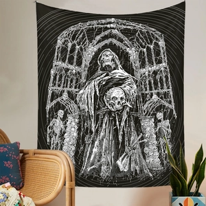 Gothic skull wall tapestry with reaper and archway design for home room decoration
