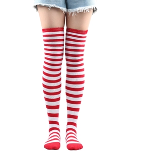 Knee-high socks with red and white horizontal stripes in soft knit fabric