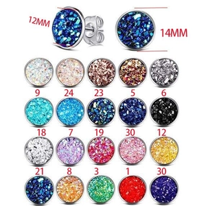 Titanium steel round glitter stud earrings set in 12mm and 14mm with 20 assorted colors