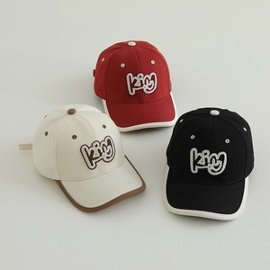 Kids Baseball Cap Cotton Blend Letter King Embroidery Contrast Brim Adjustable Sun Hat Casual Sporty For Boys Girls
