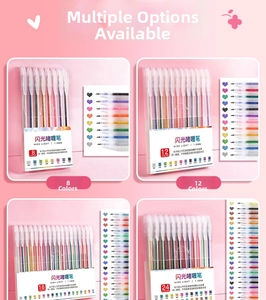 Glitter gel pen sets in 8 to 24 colors with 1.0mm tips for creative sparkling handwriting