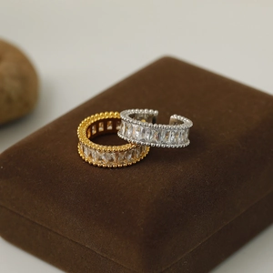 Luxury gold and silver micro-pave open rings with rectangle zircons on velvet box