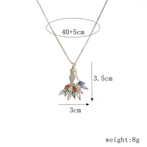 Colorful zircon dancing girl angel pendant necklace in gold plated copper 40+5cm