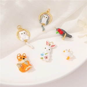 Animal Charms Enamel Alloy Drip Oil Cartoon Cat Rabbit Fox Bird DIY Jewelry Making Pendants Accessories Cute
