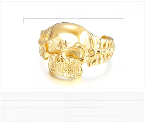Detail of gold punk skull bracelet made of durable stainless steel with casting process