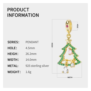 Detailed view of S925 sterling silver Christmas tree pendant with measurements and specs