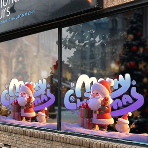 Christmas Window Stickers PVC Static Cling Reusable Double Sided 3D Santa Claus Holiday Shop Glass Door Decor