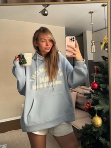 Sweat à capuche oversize bleu clair avec broderie New York et poche kangourou pour femme