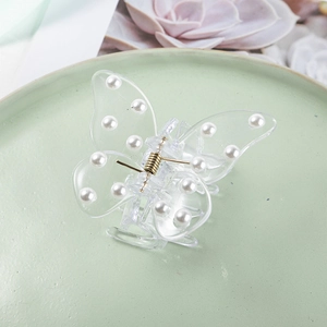 Pince à cheveux papillon élégante en acrylique transparent avec perles pour femmes
