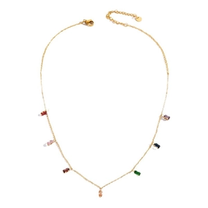 Golden titanium steel necklace with multiple colorful rectangular zircon crystal pendants