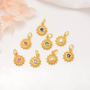 Gold Plated Copper Sun Evil Eye Pendant Necklace For Women Micro Inlaid Zirconia Geometric Round Amulet Fashion Jewelry
