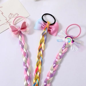 Kids colorful braided hair ties cute wig hair extensions unicorn rainbow hair accessories