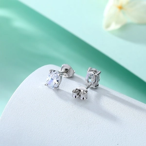 Elegant 925 sterling silver stud earrings with oval-cut clear cubic zirconia crystals