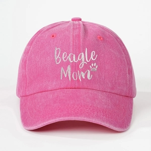 Pink washed cotton baseball cap with Beagle Mom embroidery and dog paw print