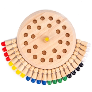 Educational wooden memory chess game set for kids with colorful pieces and dice