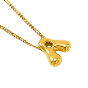 Polished gold bubble letter A pendant on a stylish Cuban link chain for women