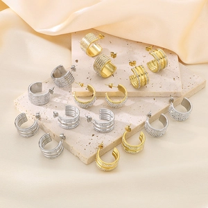 Luxury C-shaped hoop earrings with sparkling rhinestones in gold and silver finishes
