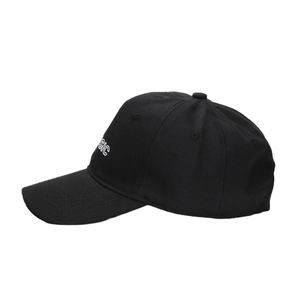 Outdoor cotton baseball cap in black with white side embroidery text SIC on white background