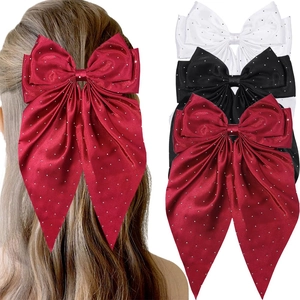 Pince À Cheveux Nœud En Satin Surdimensionnée Élégante Avec Strass Longue Queue Clip À Ressort Style Coréen Femmes