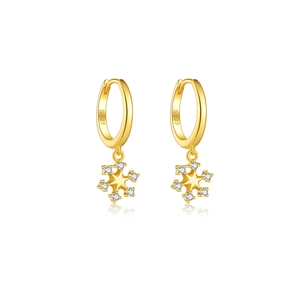 S925 sterling silver snowflake earrings with white zircon stones on a white background