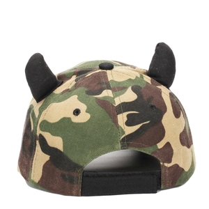 Camouflage baseball cap with black horns and adjustable velcro strap back view