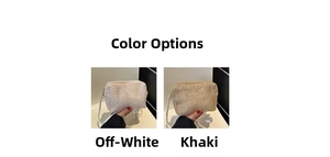 Comparison of cream and khaki woven crossbody bags with knit texture and slim straps