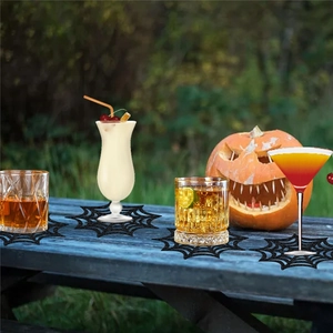 Set of 4 black non-woven spider web coasters for Halloween outdoor table decoration