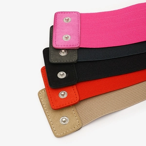 Elastic waist belts for dresses with flower accents and snap buckle in five assorted colors