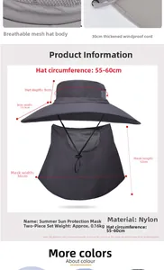 Detailed size chart for sun protection fishing hat with breathable face mask measurements